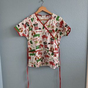 NWOT UA Scrubs Christmas Dog Scrub Top
